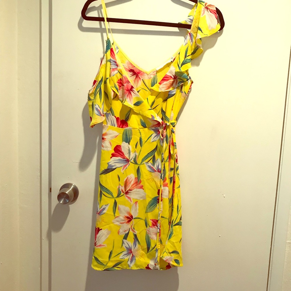 Tropical Yellow Wrap Dress